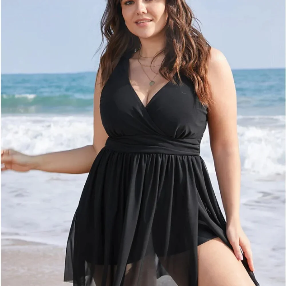 BloomChic Sculpt Waist Ruched Split Hem Swim Dress Size M  ( us 10) - Picture 4 of 6